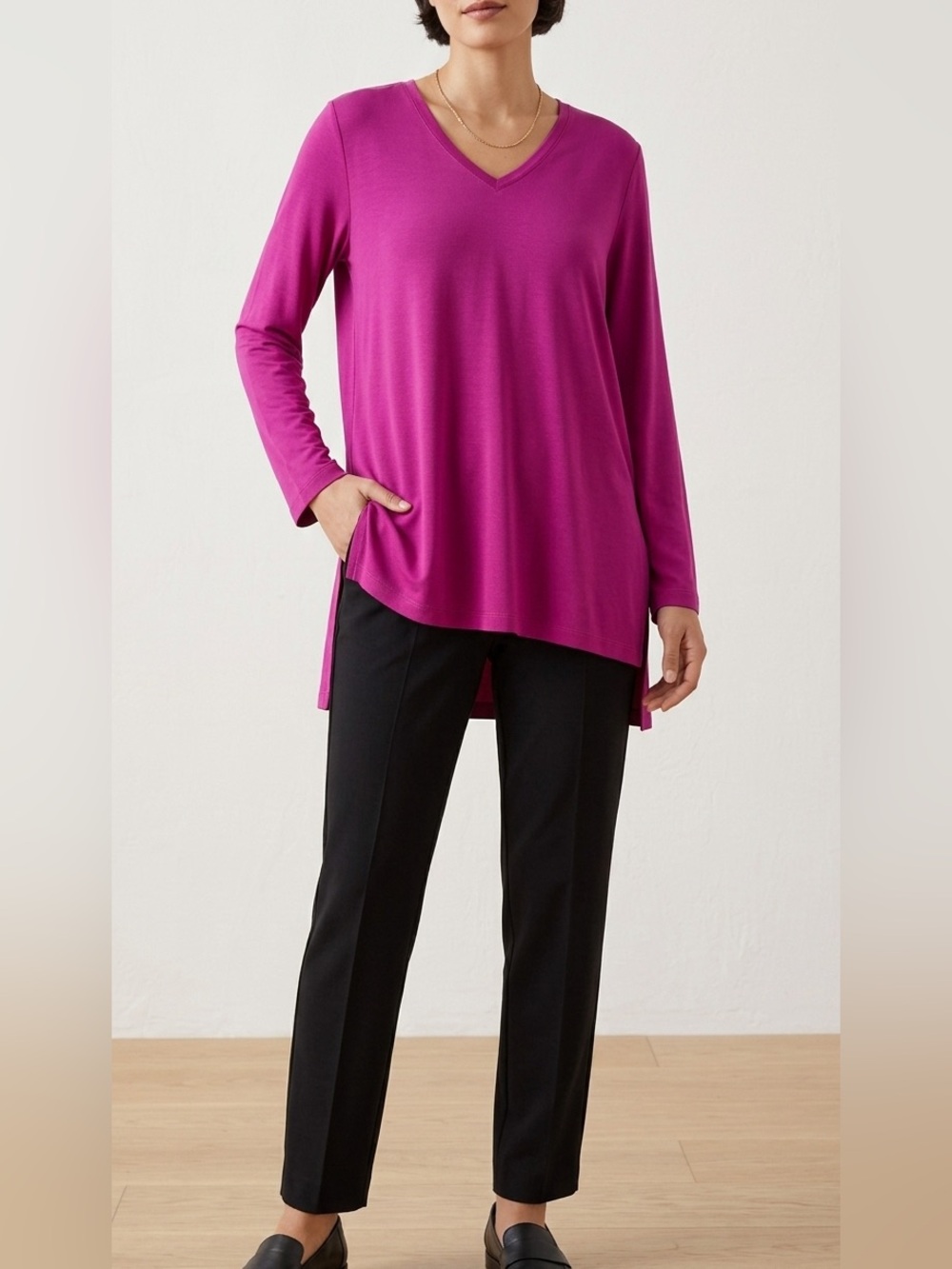 NWOT Eileen Fisher Boxy Stretch Tencel Lyosell Tunic in in Fuchsia sz XXS